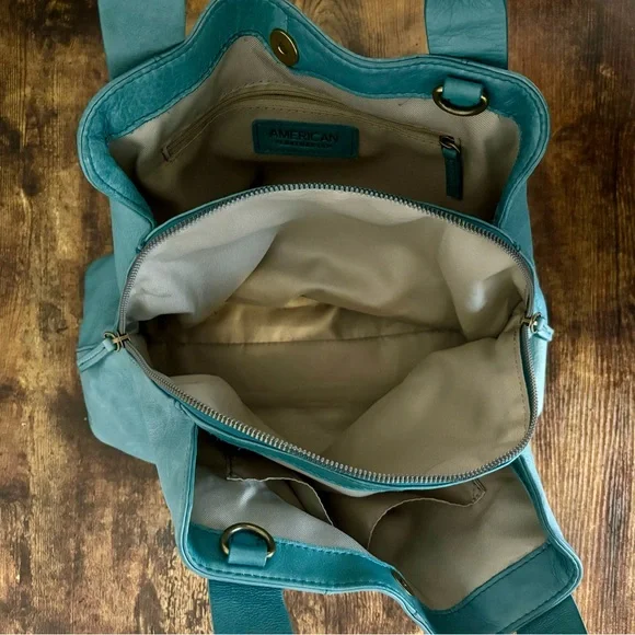 American Leather Co. Ada Triple Entry Satchel Crossbody Hobo Teal Medium - Picture 10 of 10